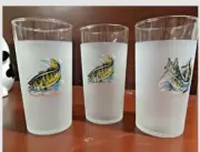 2 Small Mouth Bassa & 1 Largemouth Bass Frosted Drinking Glasses Set of 3