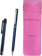 Pink Grain Leather Pen Case Metal Touch Stick Blue and Slim Swivel Ballpoint Pen Set Blue SASP-ALL-PD04-L