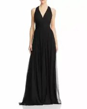 Aidan Mattox Women's Lace Inset Pleated Evening Black Dress Size:10