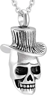 BIAIHQIE Skull Stainless Steel with Chain Cremation Urn Necklace Ashes Memorial Necklace Keepsake Jewelry