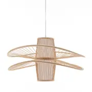 New Oriental Natural Hand-Woven Bamboo 2-Layer Double Wide Brim Hanging Pendant Lamp Light