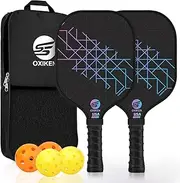 SS OXIKEN Pickleball Paddles Set of 2, USAPA Approved Carbon Fiber Pickle Ball Paddle (CHS) Polypropylene Honeycomb Core, Anti Slip Sweat Absorbing Grip, 2 Outdoor Pickleball, 2 Indoor Pickleball, Bag