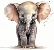 Fabric Panel 14''x14'' Watercolor Elephant 100% Cotton Quilting Panel Square AM1786