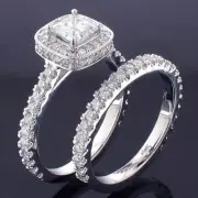 2.40 CT Diamond Encrusted Princess Cut Engagement Bridal Set Platinum (G-H SI)