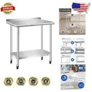 Versatile Mobile Stainless Steel Kitchen Table 30x18" with Backsplash & Storage