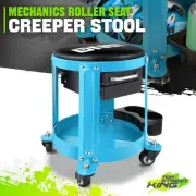 Blue 300LBS Round Roller Foam-Padded Tool Seat Creeper Workshop Garage Stool