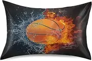 KEEPREAL Basketball Satin Pillowcase for Hair and Skin Silk Pillowcase - Satin Pillow Covers with Envelope Closure, Standard Size(20x26 inches)