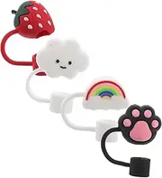 Totority 4pcs Cartoon Rainbow Silicone Straw Covers Reusable Drinking Straw Tips for Beverages Airtight Seal Grime Design Safe and Reliable for Home Office and Travel