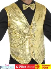 Sequin Gold Vest Waistcoat Dance Mardi Gras 20 Magician Ringmaster Costume
