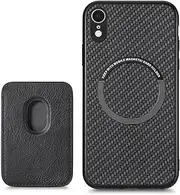 RUNGOS for iPhone XR Case Magsafe, with Magnetic Wallet & Card Holder (Carbon Fiber Texture) [Stable Magnetic] [10Ft Drop Tested] Shockproof for iPhone XR Wallet Case 6.1'' 2018, Black