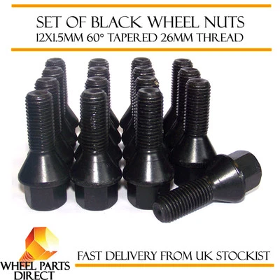 Alloy Wheel Bolts Black (16) 12x1.5 Nuts for Peugeot 107 05-14