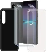 [LCEHTOGYE] Case for Sony Xperia 1 V + 3 Pcs Tempered Glass Screen Protector, Slim Transparent + Black Soft TPU Bumper Protective Phone Case Cover for Sony Xperia 1 V (6,5")