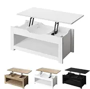 ALFORDSON Lift Top Coffee Table with Hidden Compartment and Open Shelf, Rising Tabletop Dining Table for Living Room Office Reception, Convertible Center Table, Black
