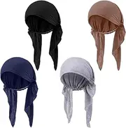 [Geyoga] 4 Pcs Women Hijab Undercap Turbans for Women Pleated Turban Cap Headwrap Hat