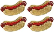 [Patchion] Set of Four - Hot-Dog with Ketchup - Black VeIcro/Hook and Loop Backing - Embroidered Patch/Badge/Emblem