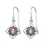 Silver Light Pink Cat Eye Earrings