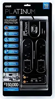 Crest Platinum Power Board 6 Socket Device Surge & Noise Protector TV USB Black