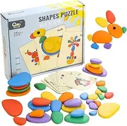Rainbow Pebble Set, Rainbow Cobblestone Puzzle Toy, Early Math Activity Pebbles and Fill-in Activity Cards Toy Light Table Manipulatives Puzzle for School and