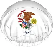 Illinois State Flag Print Shower Cap For Women Men Reusable Lightweight Soft Bath Hair Cap With Elastic Band