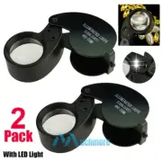 2Pcs Magnifying Loupe 40X Jewelry Eye Glass Magnifier w/ LED Light Jewelers Loop
