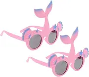 [Baluue] 2pcs Tropical Sunglasses Beach Pool Eyeglasses Mermaid Photo Booth Funny Eyeglasses Mermaid Birthday Favors Funny Sunglasses Fun Glasses Pink