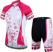 [LMKIJNB] Womens Cycling Jersey Shorts Sleeve Set Bicycle Clothing Sportswear Biking Suit Tights Spring Autumn Moisture Wicking Quick-Dry UV Protection 3D Gel Padded MTB Outdoor Windproof PO03,D,XX
