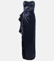 [Safiyaa] Safiyaa Eymen draped crushed satin gown AU 8 blue