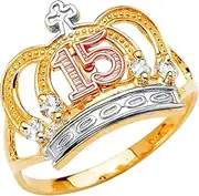 [JewelryWeb] 14k Gold 15 Years Crown CZ Simulated Diamond Ring Size 7 Band Style-Ring for Women