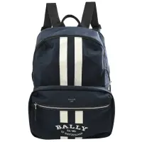 在飛比找momo購物網優惠-【BALLY】經典LOGO條紋尼龍帆布三用折疊斜背包後背包(