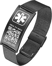 [Theluckytag] Medical Alert Bracelets with QR Code for Men & Women Formis Business Attire - Titanium Steel Wristband Fits Wrists Up To 8 inches - More Space Custom Emergency Medical ID Information
