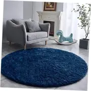 Navy Blue Round Rug Ultra-Soft Plush Modern 5x5 Circle Area Rug for Kid's