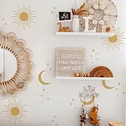 Peel and Stick Boho Nursery Wall Decals, Self-Adhesive Sun Wall Decals Rustic Country,PVC Boho Moon Sunshine Wall Stickers, Wall Decorations for Kids Bedroom Playroom Nursery Room (12 Sheets)