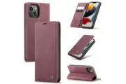 CaseMe Retro Flip Leather Wallet Case For Apple iPhone 13 (6.1") - Wine (Red)