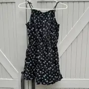 HM Romper Girls 16 Black One Piece Palm Trees Playsuit Stretch Waist 12 13 years