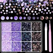 Purple Resin Jelly Rhinestones for Crafting, Color Flatback Jelly Resin Rhinestones, 3-5 mm Jelly Rhinestones for Nails, AB Round Bedazzled Gems DIY Face Makeup Jewelry with Tweezers Pen