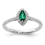 14k White Gold 1/5 Ct. Lab Grown Diamond VS/SI+ G+ and Lab Created Emerald May Birthstone Ring