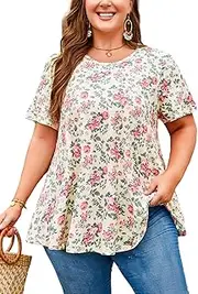 [splensive] Womens Plus Size Tops Short Sleeve Swing Flare Flowy Tunic Loose Fit Summer Casual Blouses to Wear with Leggings