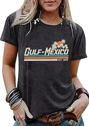 [Siteshy] Gulf of Mexico Forever Shirt for Women EST.1550 Retro Vintage Beach Holiday Short Sleeve Tees