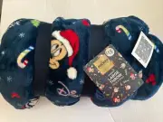 Primark Santa Mickey Mouse Sherpa Large Throw Blanket Christmas Blue Disney New