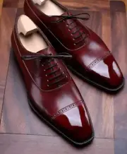 Men's Fashion Premium Leather Cap-toe Maroon Oxford Dress Customize Party Shoes