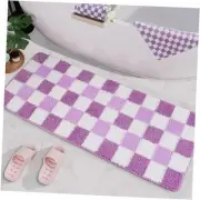Purple Checkered Bath Mat Cute Bath Runner Rug Super Absorbent Lavender