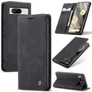 CaseMe Google Pixel 8 5G Classic PU Leather Folio Case Cover [Black]