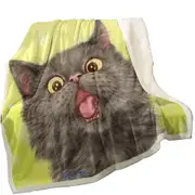 Playful Black Grey Cat over Yellow Throw Blanket