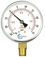 1-1/2" Vacuum Gauge-Chrome Plated Steel Case, 1/8"NPT, Lower Mnt. -30Hg/+30 psi