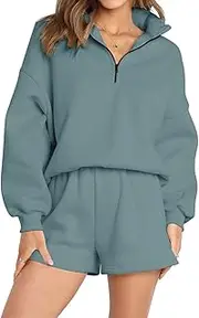 [AUTOMET] Women's Oversized 2 Piece Lounge Matching Sets Half Zip Sweatshirts Sweatsuit