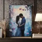 Framed Canvas Enamored Couple Embracing Blue Wall Art - Perfect for Living Room
