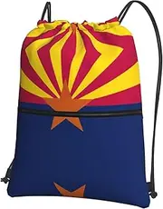 EdWal Arizona State Flag Print Drawstring Backpack Gym Bags Sports Bags With Zipper Pocket For Travel Swimming Beach, Black, One Size