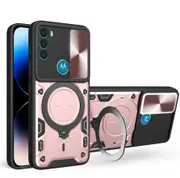 case For Moto G71 5G Slide Camera Lens Protection and Built in 360 Rotatable Ring Holder - Rose Gold