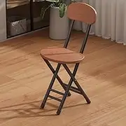 Foldable Dining Chairs, 18in Folding Backrest Chair Guest Chairs, Portable Collapsible Round Counter Height Stool for Home Camping Kitchen Bedroom(Walnut,Single Stool)