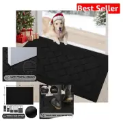 Durable 32"x40" Washable Indoor Mat - Low-Profile Black Plaid Design